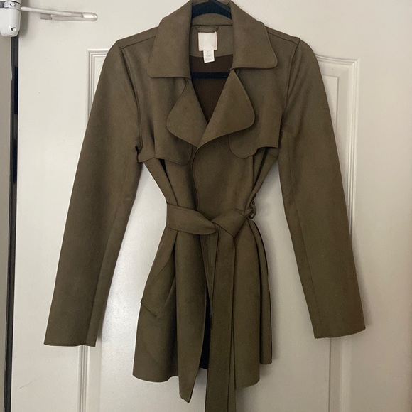 H&M Jackets & Blazers - 🆕H&M Vegan Suede Olive Trench Coat Womans Size XS